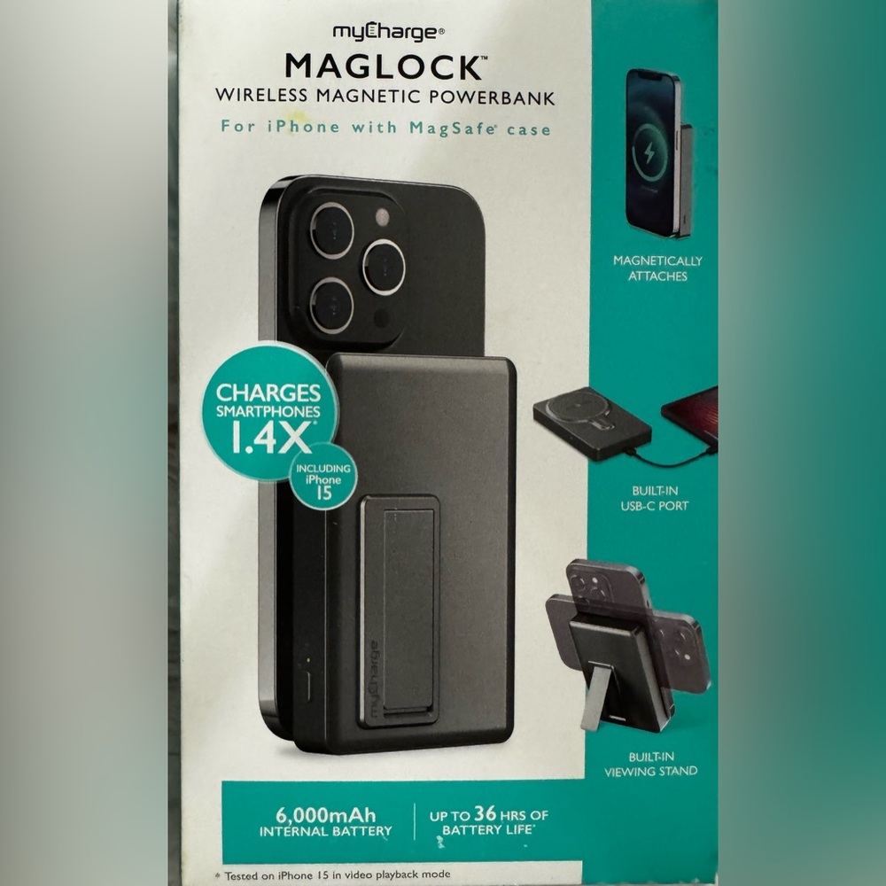 MyCharge MagLock Magnetic Powerbank 6000mAh 12w Wireless Charger- Black